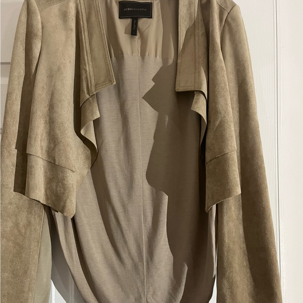BCBG Tan Draped Blazer with Waterfall Collar